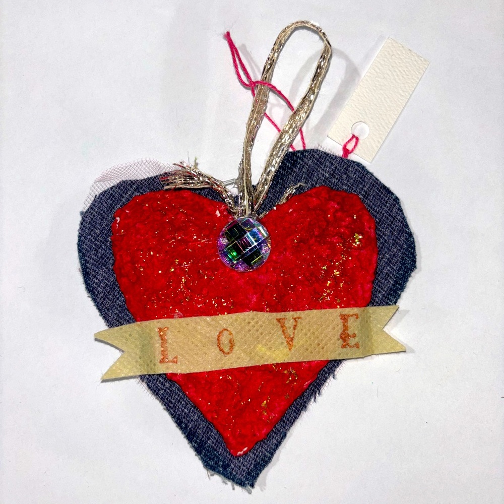 Handmade art ornament Valentine’s Day red love papier-mâché